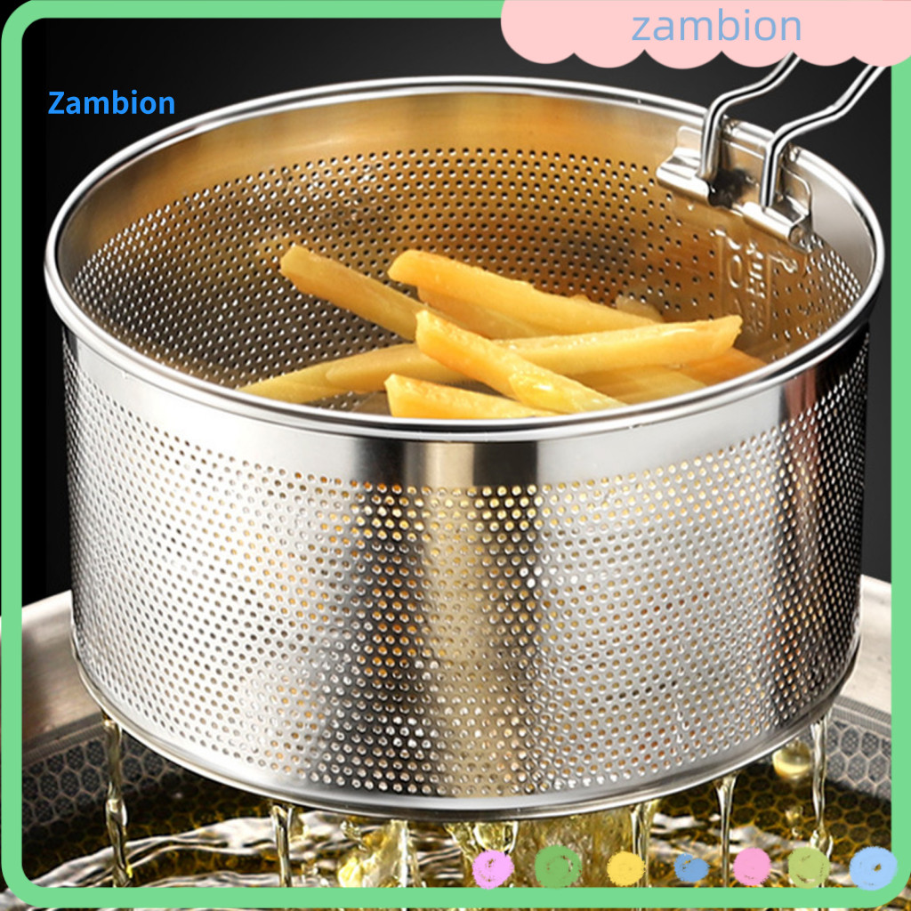 Food Grade Stainless Steel Basket Oven Safe Frying Fryer with Handle – Capacity Mesh Strainer for Draining Steaming fo