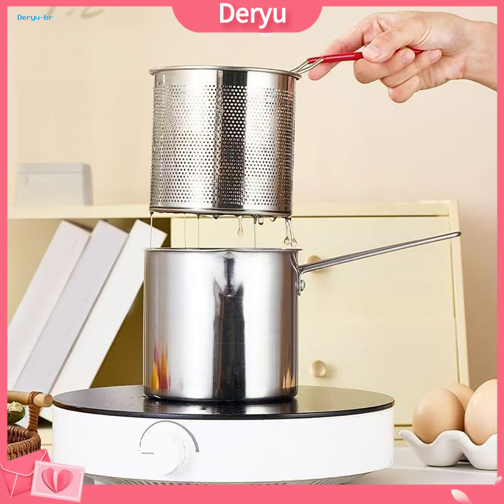 Metal Fryer with Lid Compact Stainless Steel Pot Removable Basket Oil-saving Filter No Spill Design – Perfect for Frie