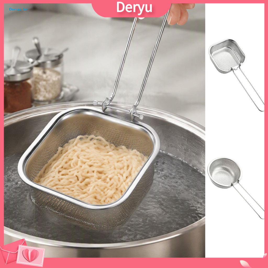 Stainless Steel Mesh Skimmer Square and Round Food Scoop Frying Basket with Handle – Foldable Fry Strainer Durable Fin