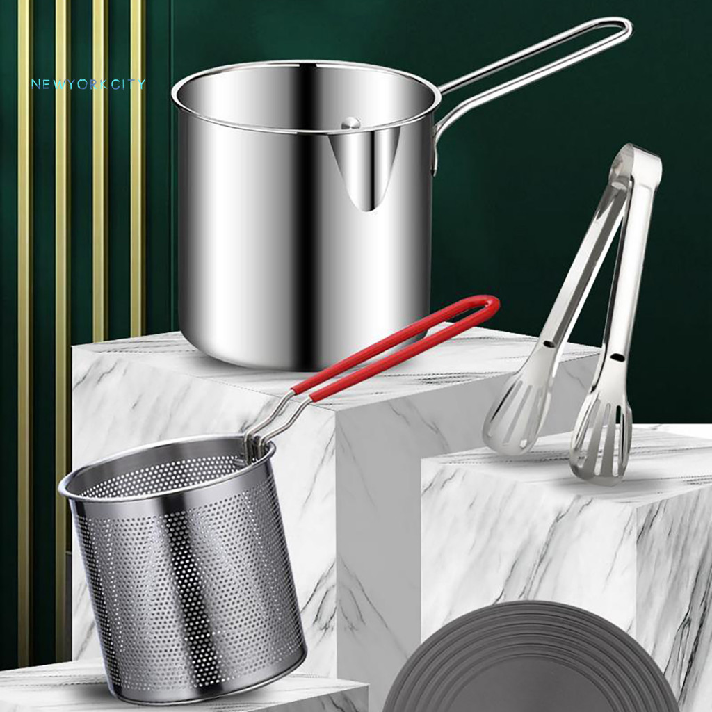 Compact Fryer for Home Stainless Steel Pot with Removable Basket Oil-saving Filter No Spill Design – Perfect for Fries