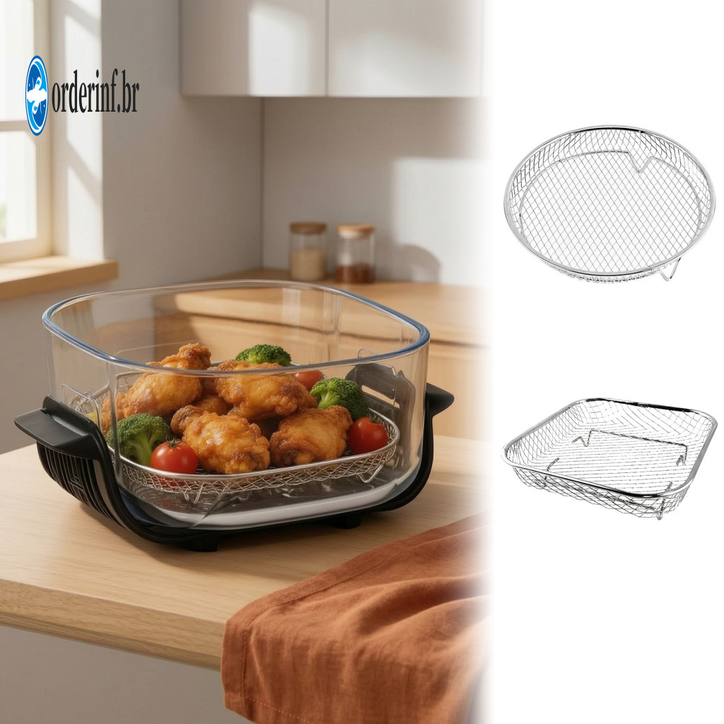 Food Grade Stainless Steel Grill Air Fryer Mesh Basket Rack Replacement for Ninja Crispi Pro Fn101 – Double Layer for