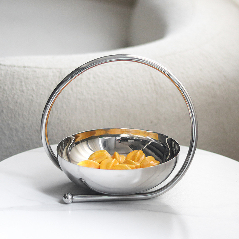 Designer-style circular basket fruit tray, stainless steel fruit bowl, decorative piece for hotels, clubs, and model hom