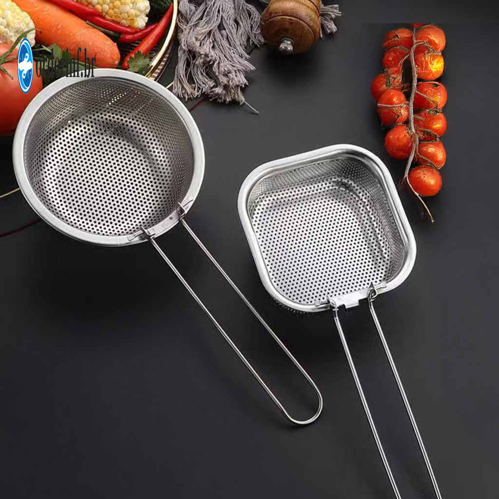 Safe Oil Filtration Scoop Stainless Steel Mesh Skimmer Frying Basket with Handle – Foldable Fry Strainer Durable Fine