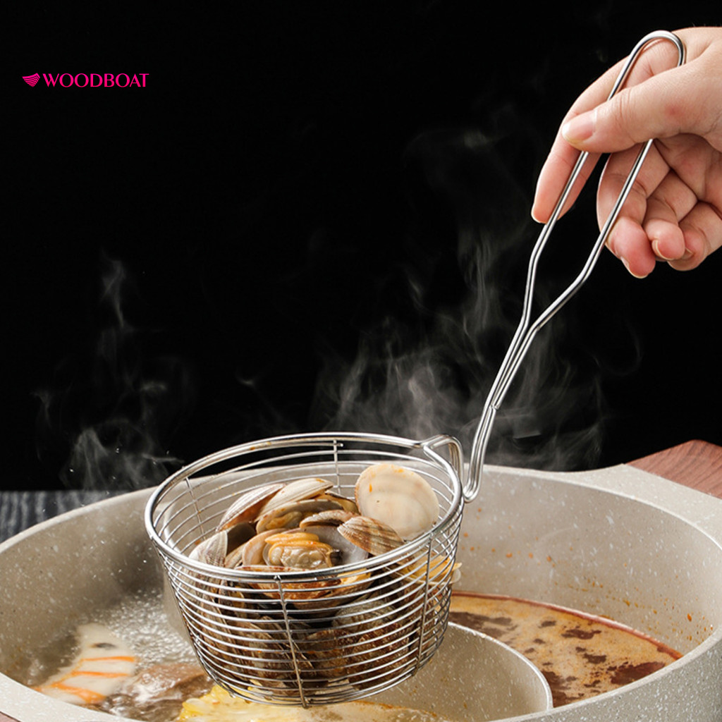 Capacity Fry Basket Round Wire with Pot Rim Hook Stainless Steel Oil Draining Kitchen Tool Anti-slip Handle for Easy for