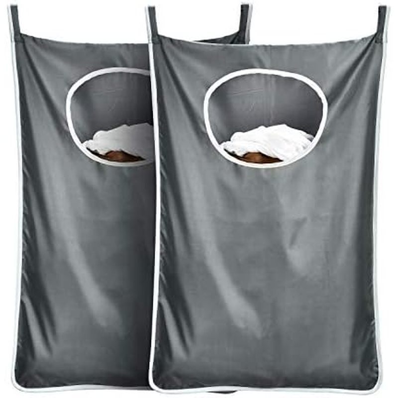 Durable hanging laundry hamper bag Behind door Space Saving with Stainless Steel Hooks Zip, For Bathroom,Kids room,Trave
