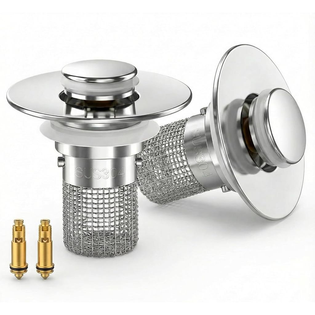 Bathroom Sink Drain Strainer Hair Catcher- Anti-Clog, Odor & Insect Proof Stopper with Removable Stainless Steel Basket,