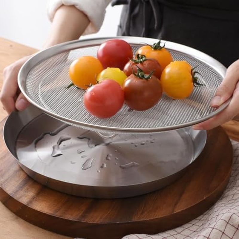 WAGENSTEIGER Stainless Steel Mesh Tray Set with Drip Pan, Air Fryer Basket and Tray, Kitchen Colander, Vegetable and Fru