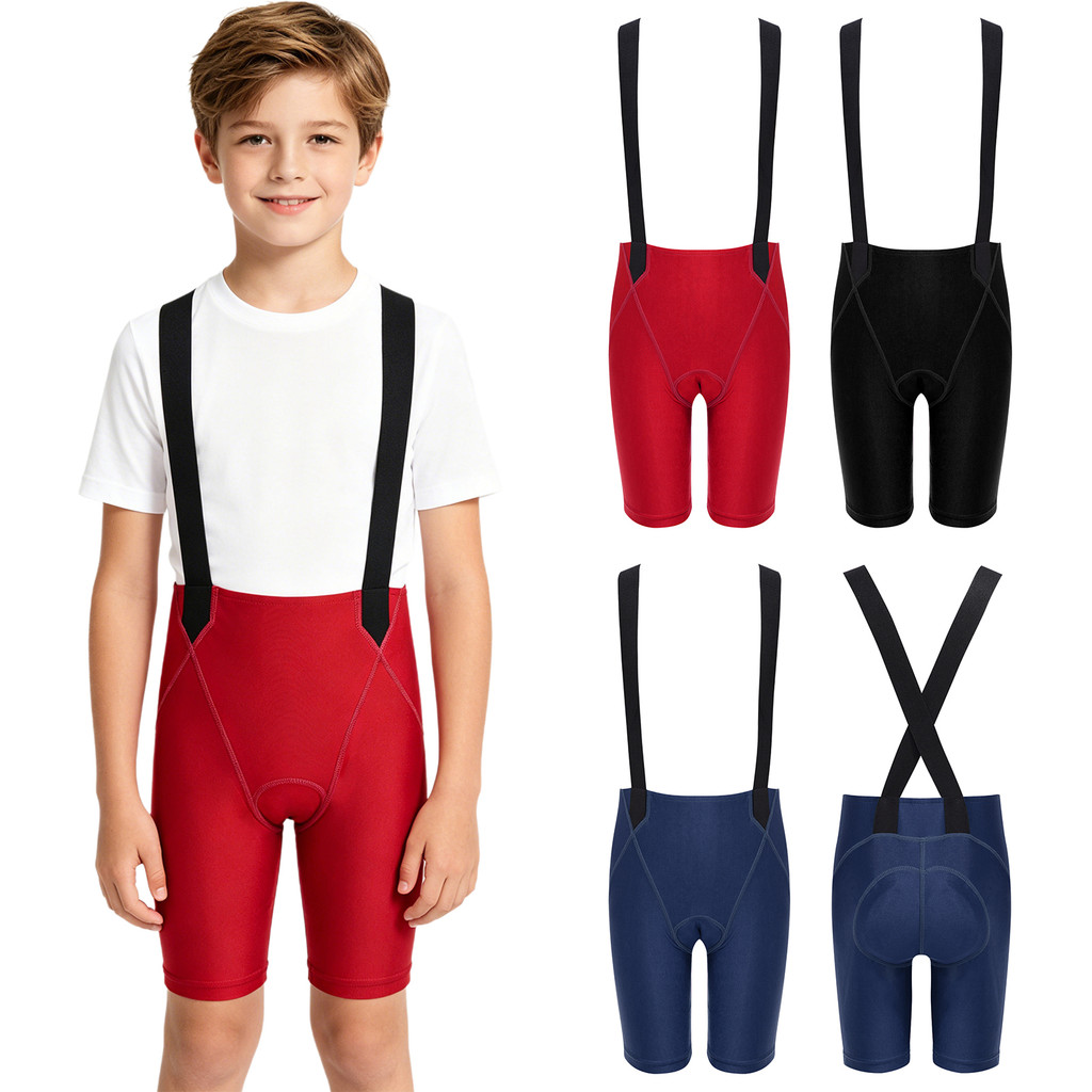 inhzoy Kids Boys Girls Cycling Bib Shorts Cross Back Elastic Straps Quick-drying Padded Shorts for Sports Training