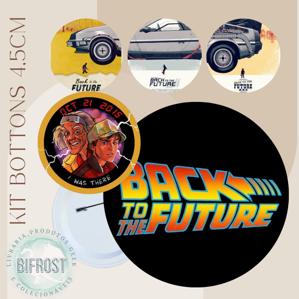 Kit 5 Bottons Back to the Future Delorean De volta para o futuro Geek Otaku Retro