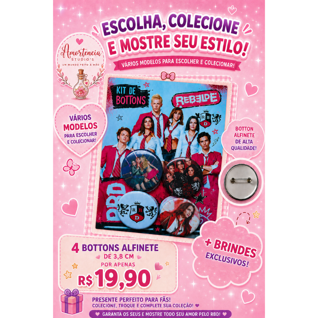 Kit Bottons Alfinete 38 mm RBD - buttons/butom/botom/ Rebeldes is back