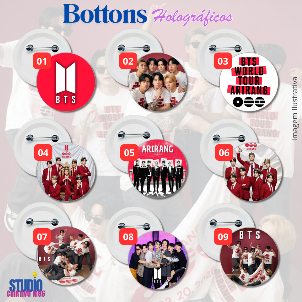 BTS World Tour - Bottons - Broches - Pins - BTS We Are Back - BTS is Back - Arirang - BT21