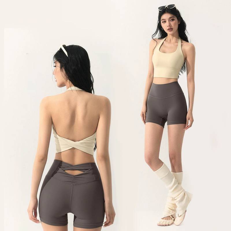 Yoga Workout Beauty Back Hollow out Knot Halterneck Vest Women's One-Piece Pilates Sports Exercise Strap Vest kwGe