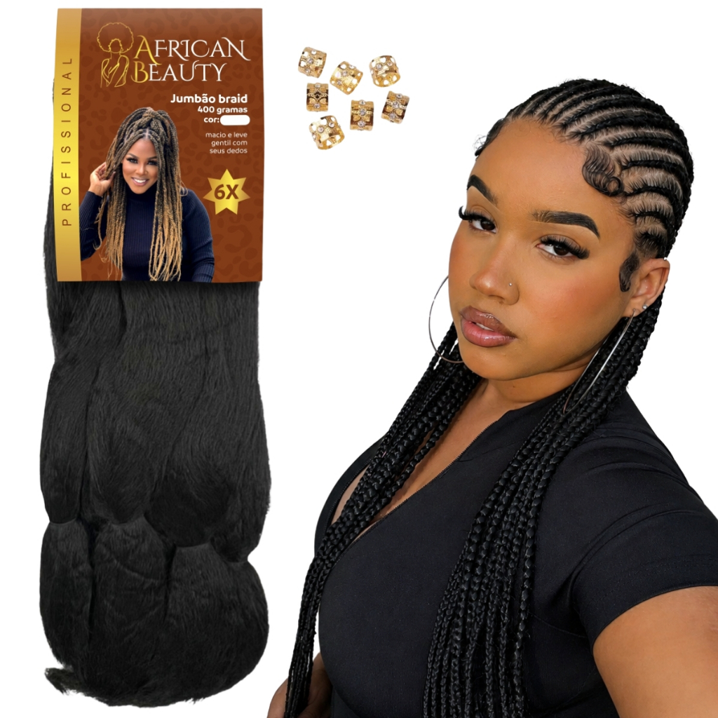 Cabelo Jumbo Crespo Para Tranças Com Pontas Soltas 400g Leve E Macio Fulani Fio a Fio Dreads Locks  Twist African Beauty