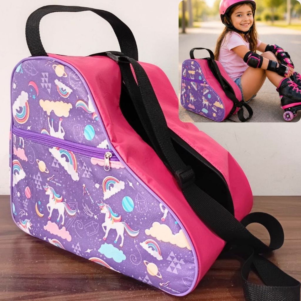 Bolsa Mochila para Patinação Patins Quad Inline Infantil Unicórnio