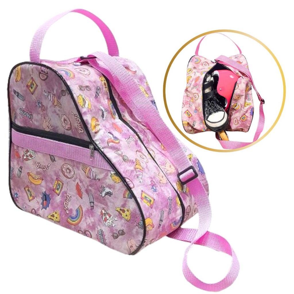 Mochila Bolsa Para Patins Quad Infantil In Line Patinação-Chiclete/rosa