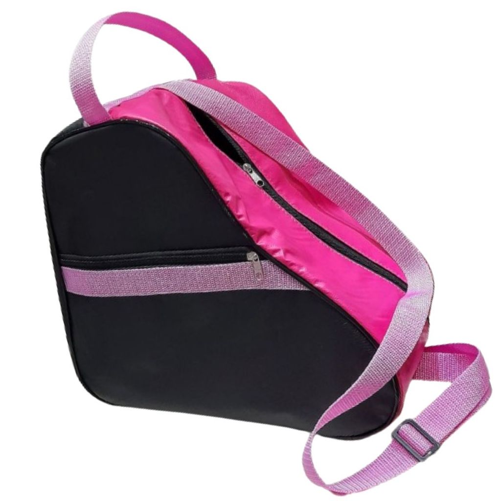 Mochila Bolsa Para Patins Quad Infantil In Line Patinação- Preta / rosa