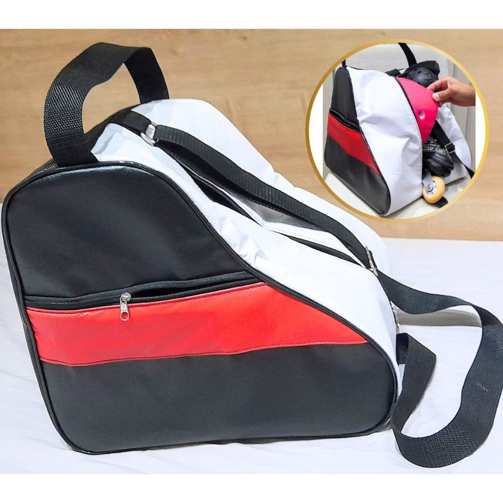 Bolsa super resistente e reforçada para patins quad e roller, couro sintético