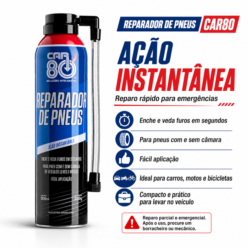 Reparador De Pneus Profissional Enche e Tapa Furos Car80 400ml