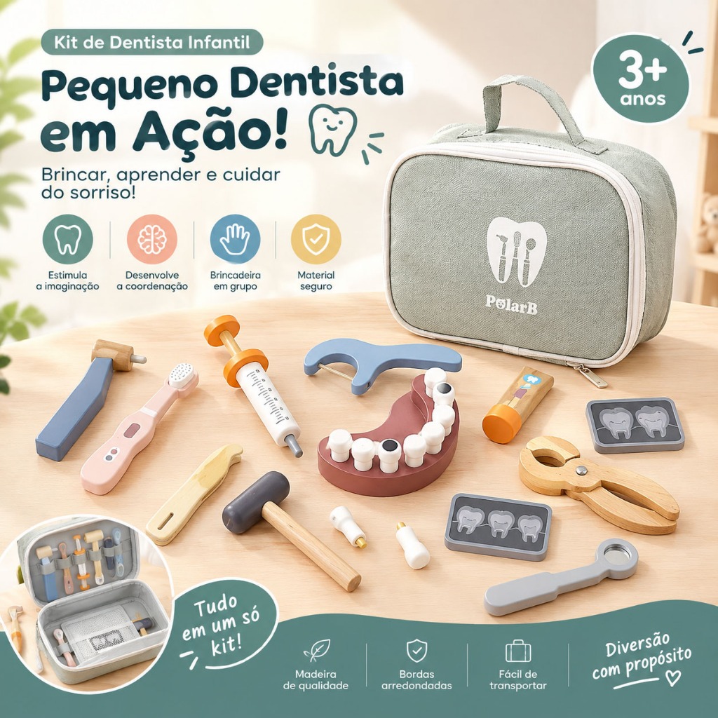 Conjunto De Brinquedos Para Dentista Com Dentadura Removível De Madeira Maciça Superar Os Dentes Medo Experiência Ocupac