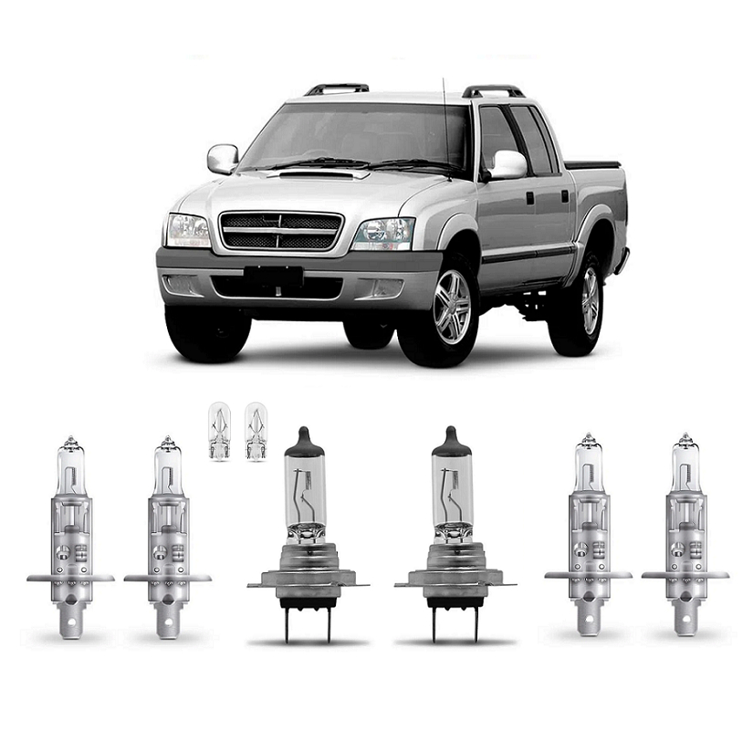 Kit 6 Lampada Farol e Milha S10 2001 2002 2003 2004 2005 2006 2007 2008 2009 2010 2011 H1 H7