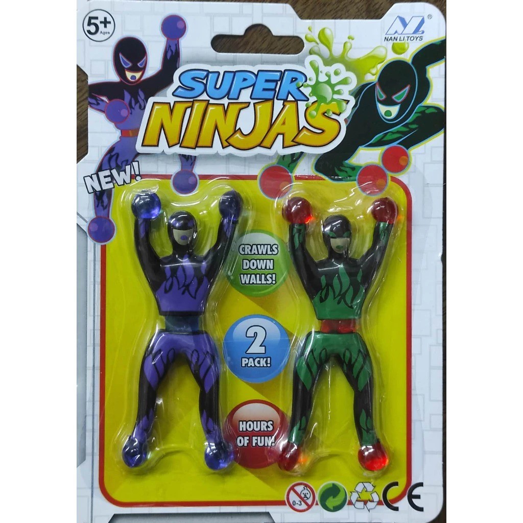Kit Brinquedo Boneco Super Ninjas Gruda na Parede e Vidro Ninja Meleca Grude Infantil Kit