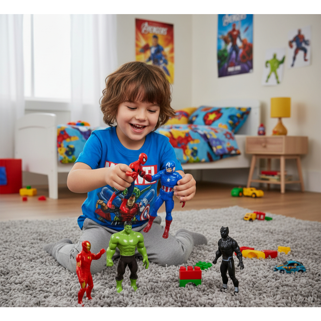 Kit 5 Bonecos Super Heróis Marvel Coleção Vingadores Miniatura Homem Aranha