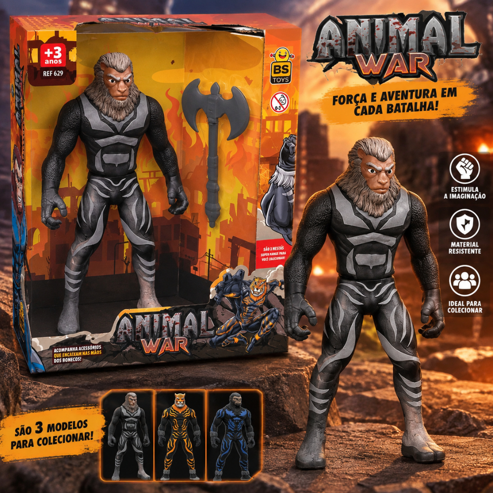 Boneco Animal War Super Herói Articulado com Espada Guerreiro Infantil Colecionável Sortido