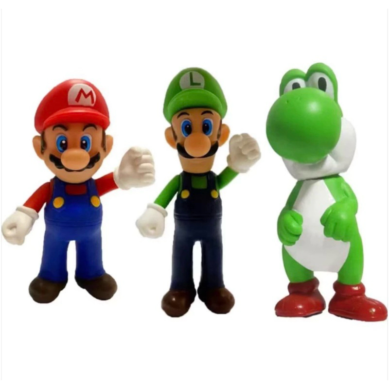 Bonecos Super Mario, Luigi e Yoshi - Coleção Oficial, Detalhes Precisos, Ideal para Fãs