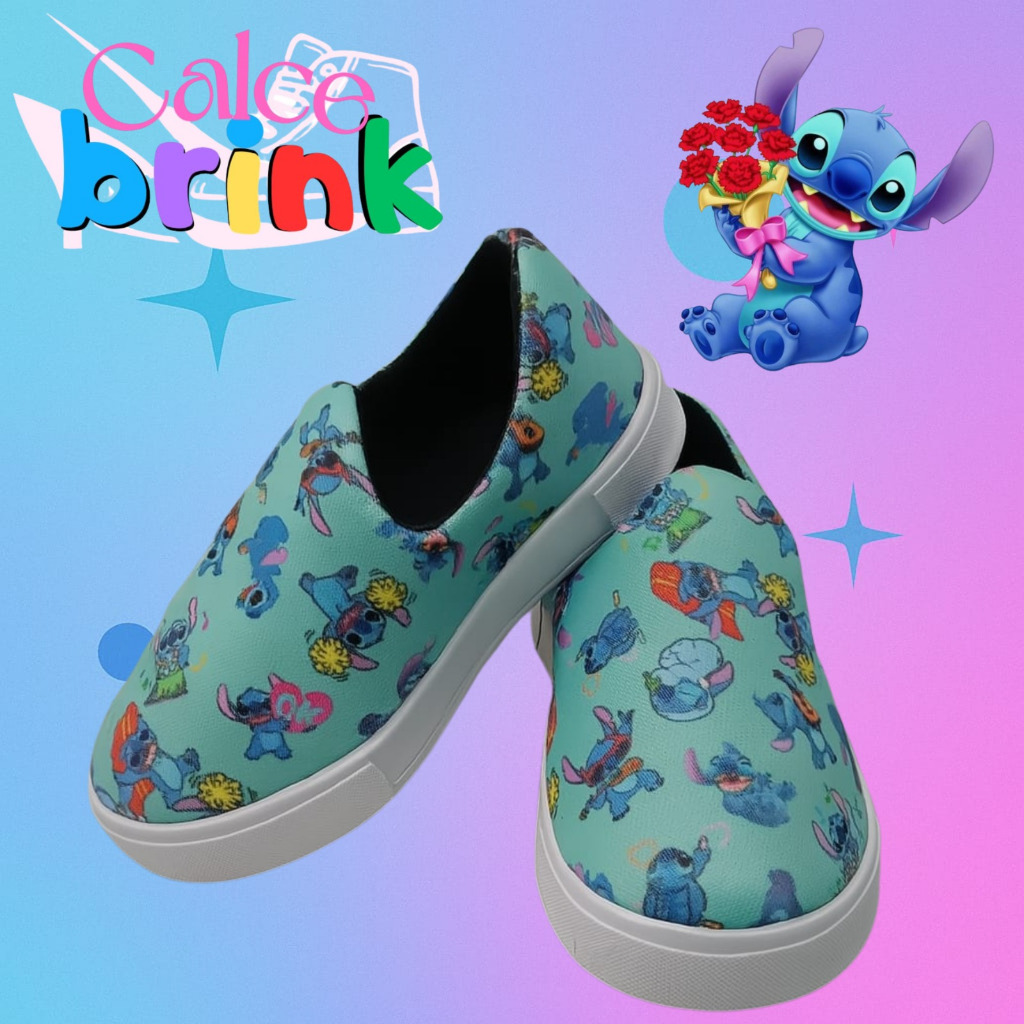 Tênis Infantil Escolar Calce Fácil Menino Casual Iate Slipe On Antiderrapante Confort Personagem Stitch