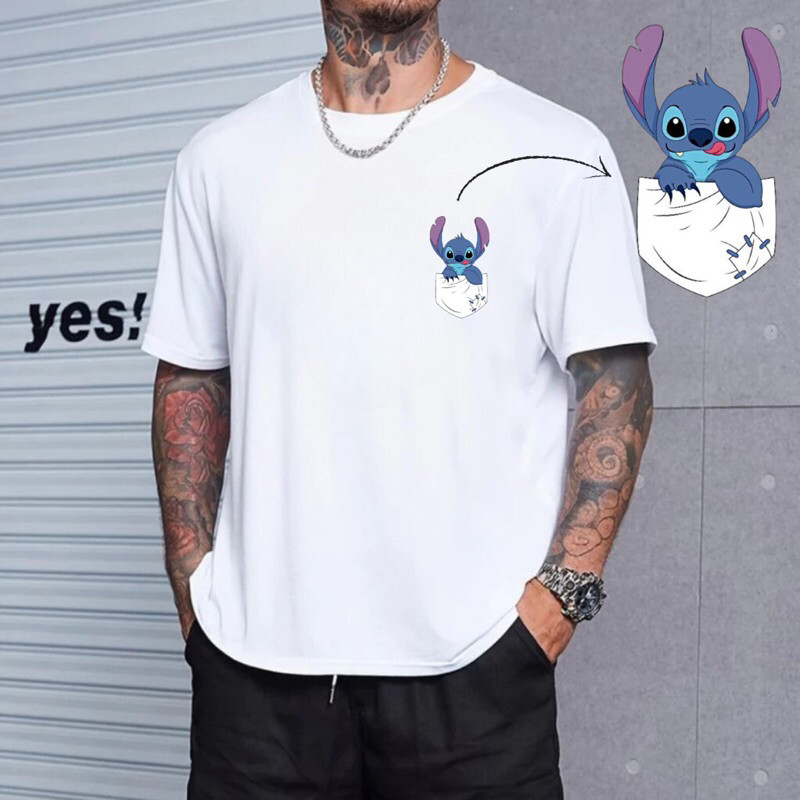camiseta masculina Lilo & Stitch comic personagens Estampada básica casual 2025