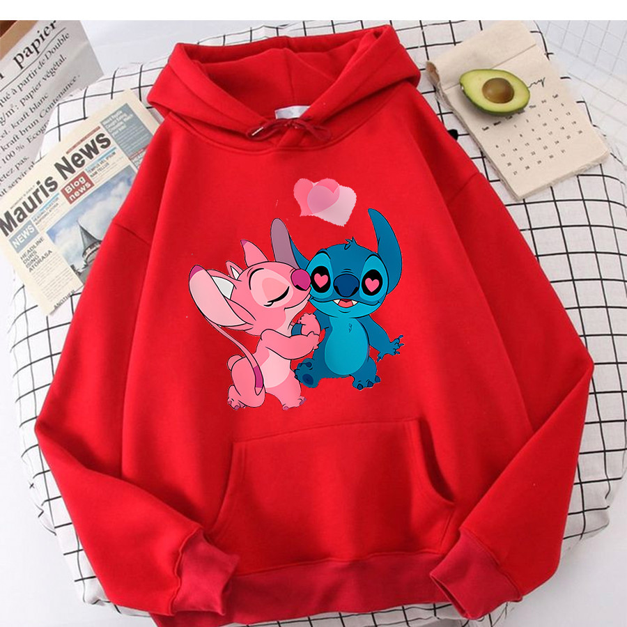 Moletom Lilo Stitch Unissex Canguru Capuz Blusa de Frio Personagem Casal Casual Inverno