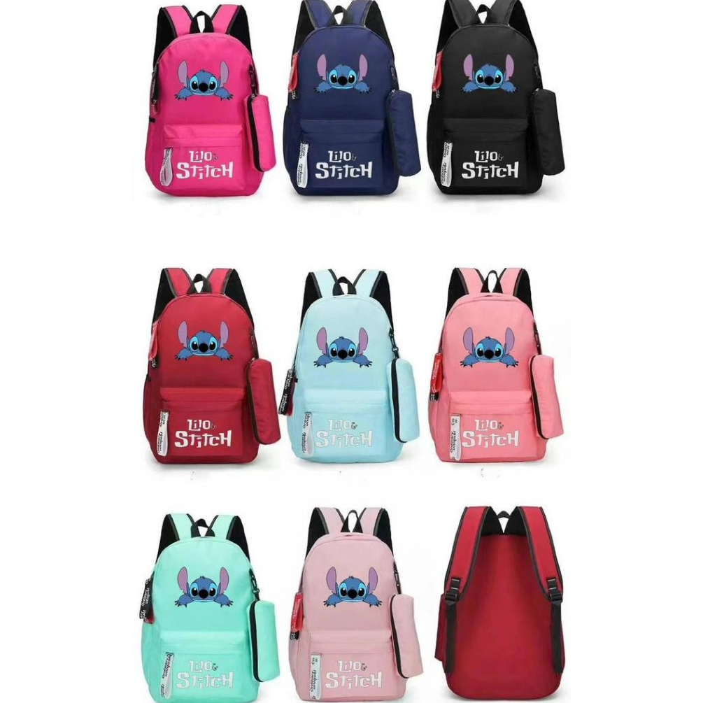 Mochila com estojo escolar personagem stitch casual unissex