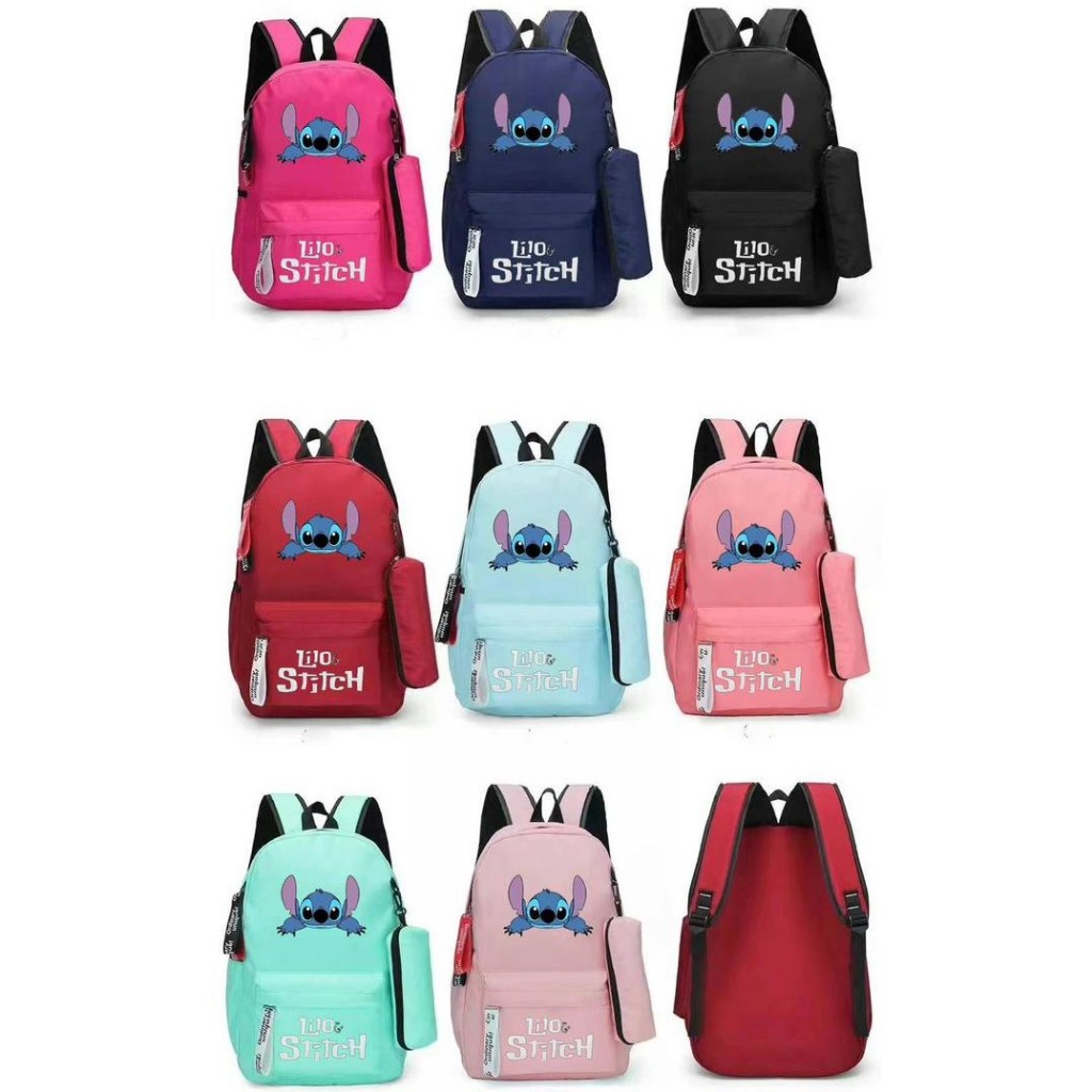 Mochila com estojo escolar personagem stitch casual unissex