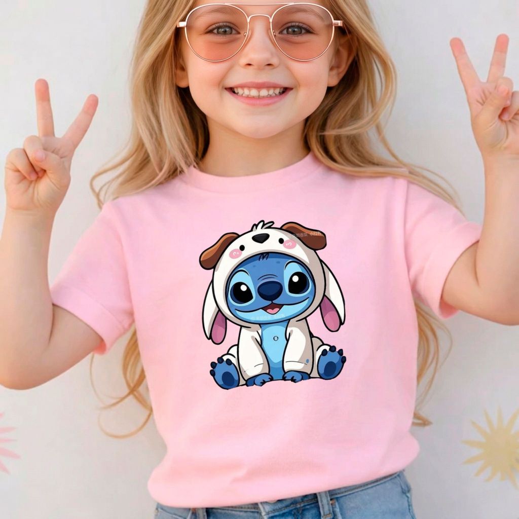 Camiseta Infantil Menina Desenho Stitch 100% Algodão Premium Confortável Casual Dia a Dia Básico