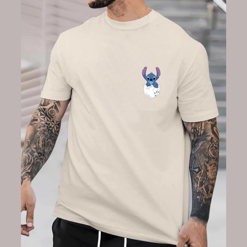 camiseta masculina Lilo & Stitch comic personagens Estampada básica casual, Promoção Envio Rápido