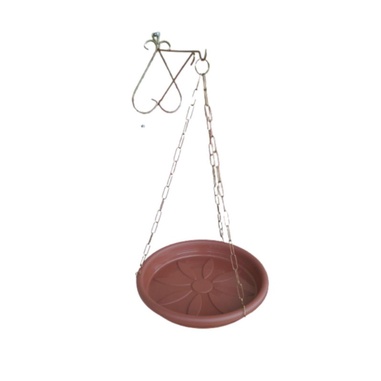 Prato para vasos ou xaxins suspenso, marrom 31cm com corrente e gancho p/ fixar
