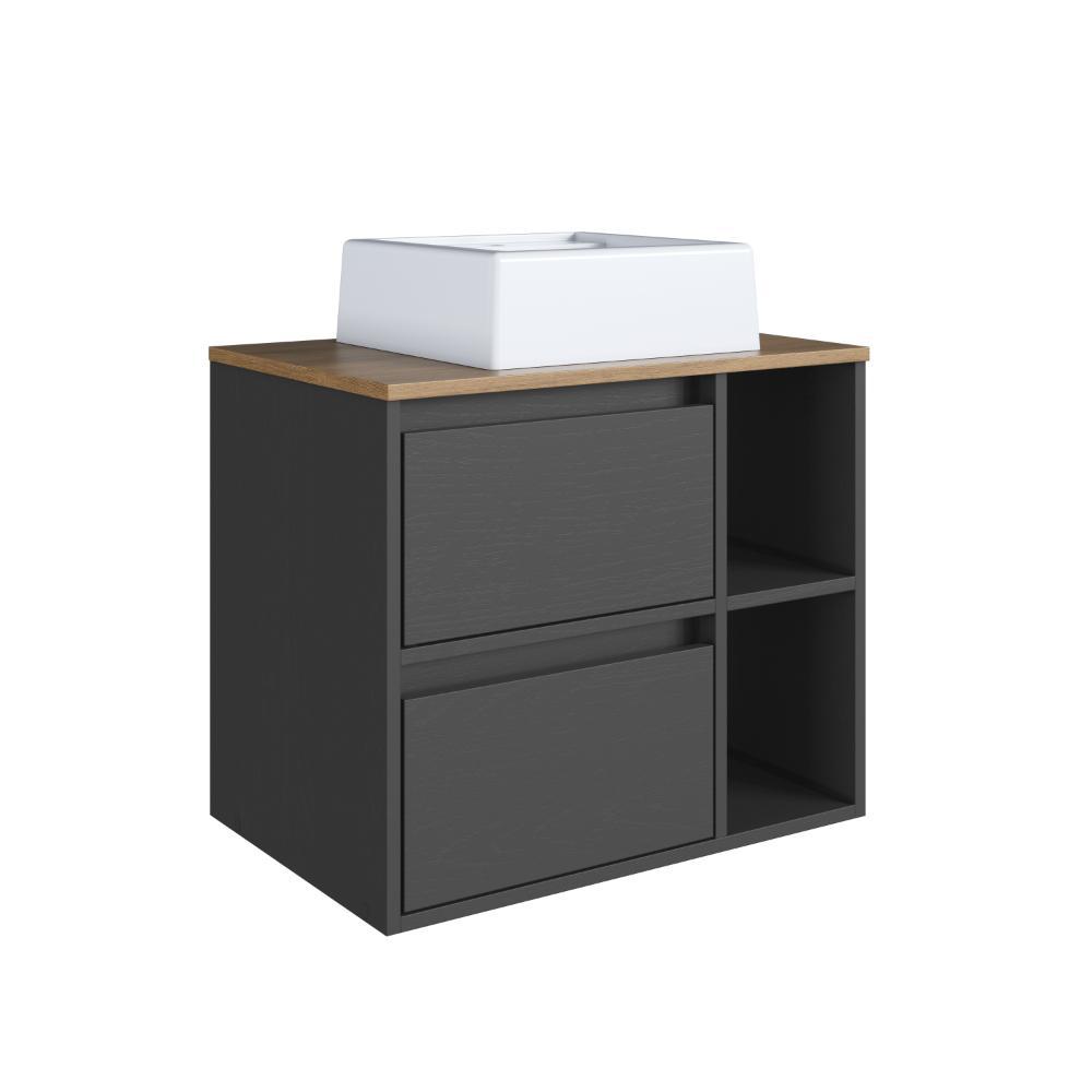 Gabinete para Banheiro Suspenso ProDecor  BH8005 Marrom e Grafite com Cuba Branca 1 Gaveta e Nichos
