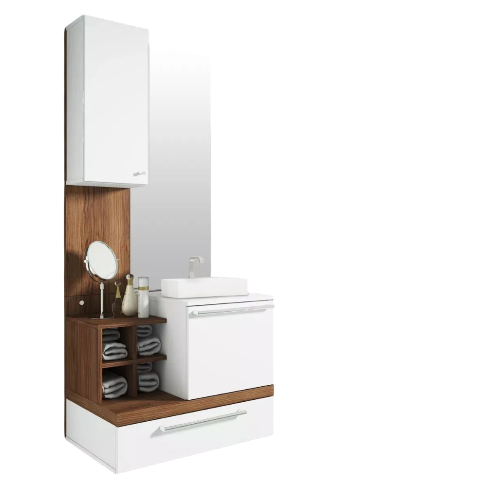 Gabinete De Banheiro 60cm Com Espelho Armário Suspenso Arte Cas Alteza Branco/Marrom