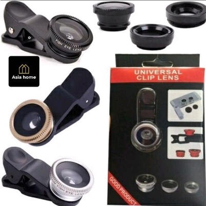 Kit 3 em 1 Lentes Fish Eye Macro Wide Celular Smartphone Celular - Universal Clip Lens