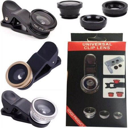 Kit 3 em 1 Lentes Fish Eye Macro Wide Celular Smartphone Celular - Universal Clip Lens
