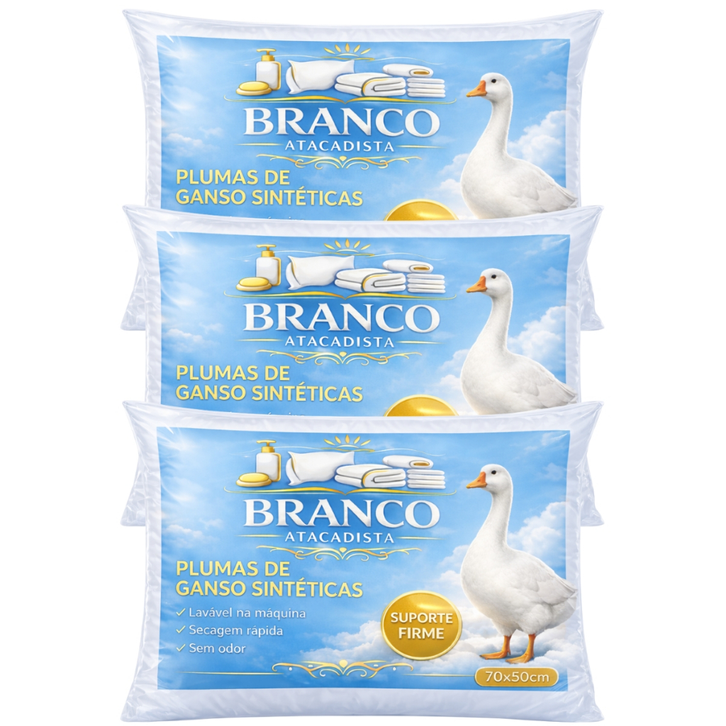 Travesseiros Pluma de Ganso Premium 70x50cm Alto Macio Antialérgico Luxo Hotel Toque Suave