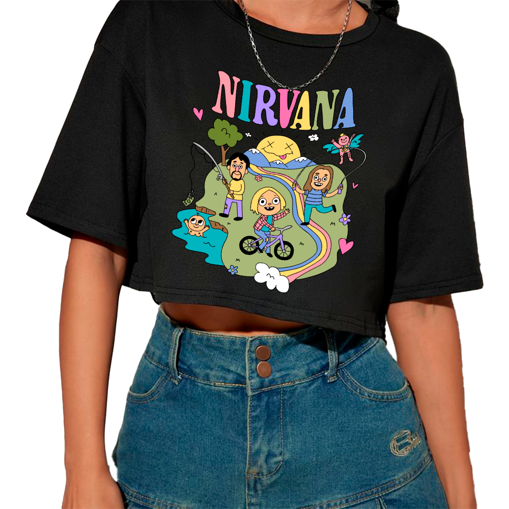 Blusa Cropped Feminino Nirvana Sean Solomon Integrantes Rock Metal