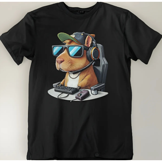 Camiseta Masculina Com Estampa Capivara Gamer Tecido Premium 100% Algodão