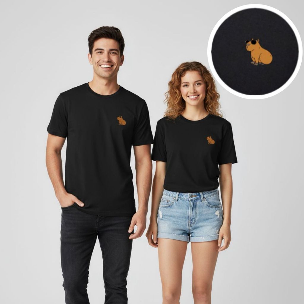 Camiseta Unissex Estampa Minimalista Capivara 100% Algodão Casual Masculina e Feminina