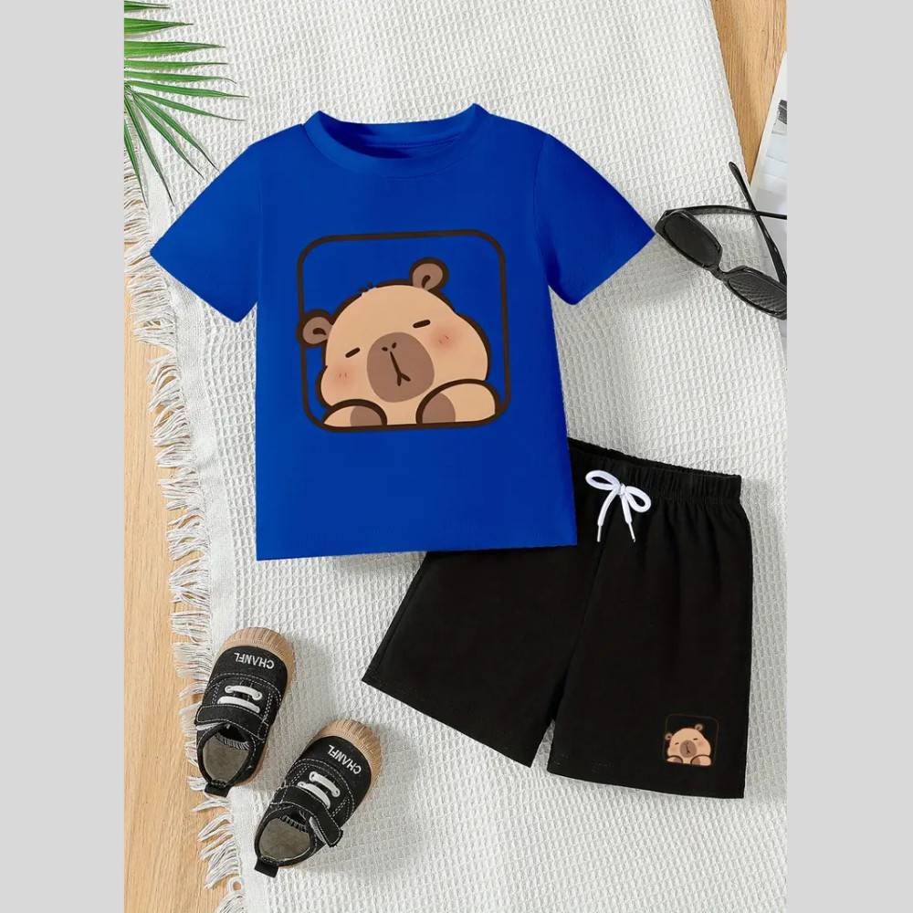 Conjunto Infantil Modinha Masculino Estampa Capivara Janela 371 Modinha Menino Passeio Escola Estilo