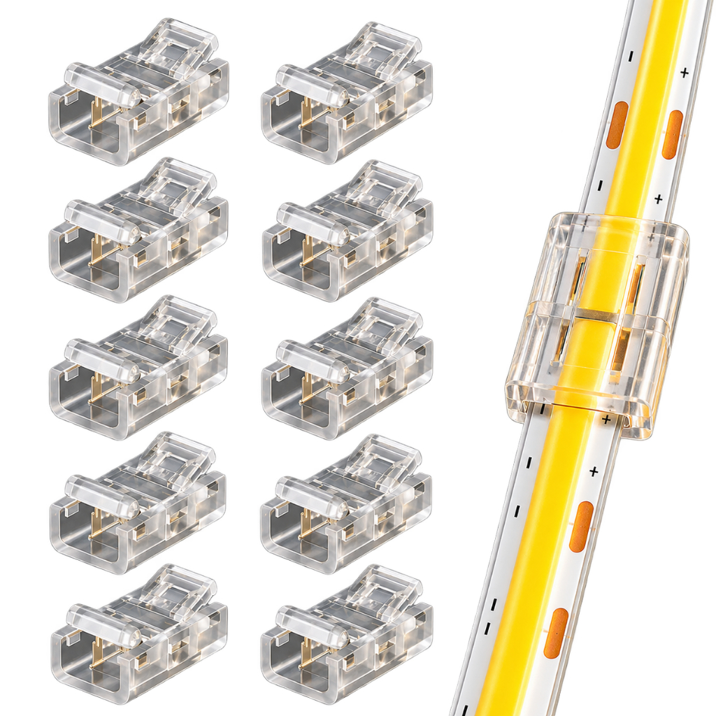 Emenda Conector 2 Vias 180° Fita Led Cob 8mm Kit 10 Pçs