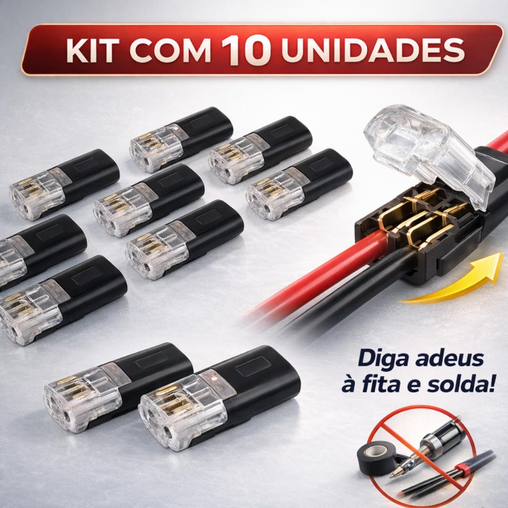 10x Conector Elétrico de Fios Rápido H2 Emenda Sem Solda 2 Pinos 18-22 AWG p/ Fita LED Som e CFTV