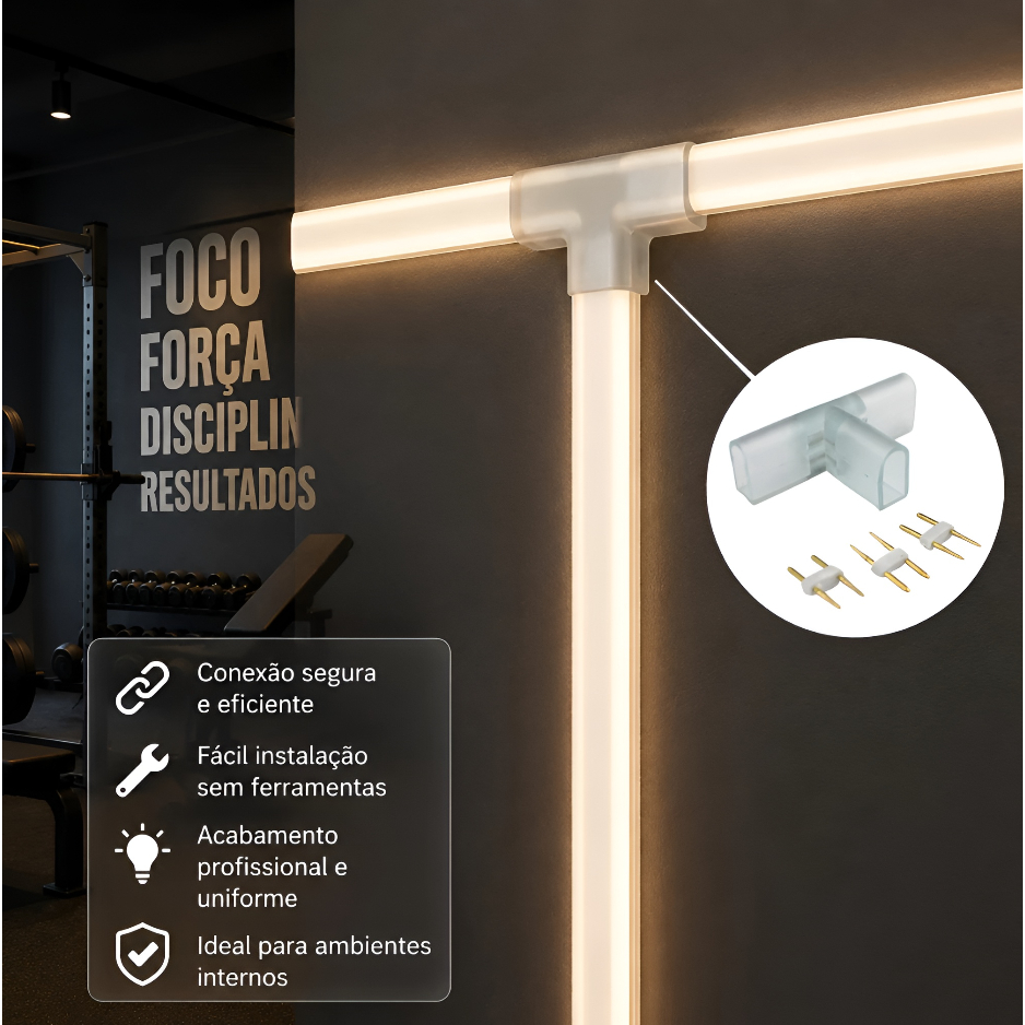 Kit 5 Emenda Conector T Tripla P/ Mangueira Led Neon 8x16mm Fita Led neon Casa Decoração