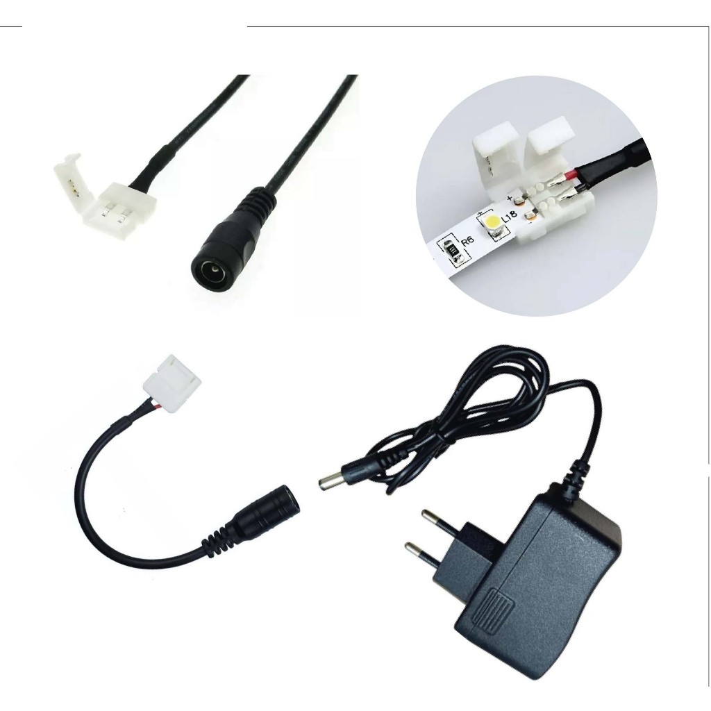 Emenda Rápida 8mm C/conector P4 + FONTE 12V para Fita Led 2835 1 COR APENAS MONOCROMÁTICA