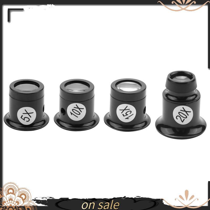 4 Pçs Lupa Óculos Lupas Conjunto 5X 10X 15X 20X Relógio Reparação Para Jóias